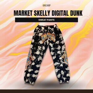 Market Skelly Digital Dunk Sweat Pants Black & White Graphic Design Size S